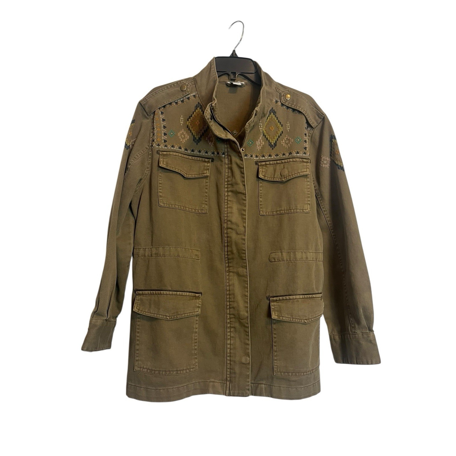 Sundance Twin Rivers Utility Jacket Xl Green Military Embroidered Aztec